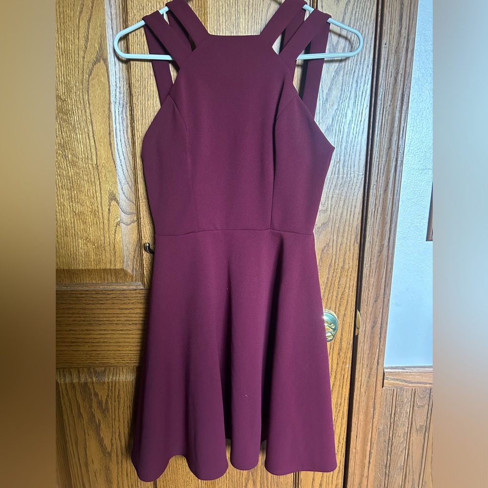 B. Darling Halter/Square Neck Double Strap Maroon Dress